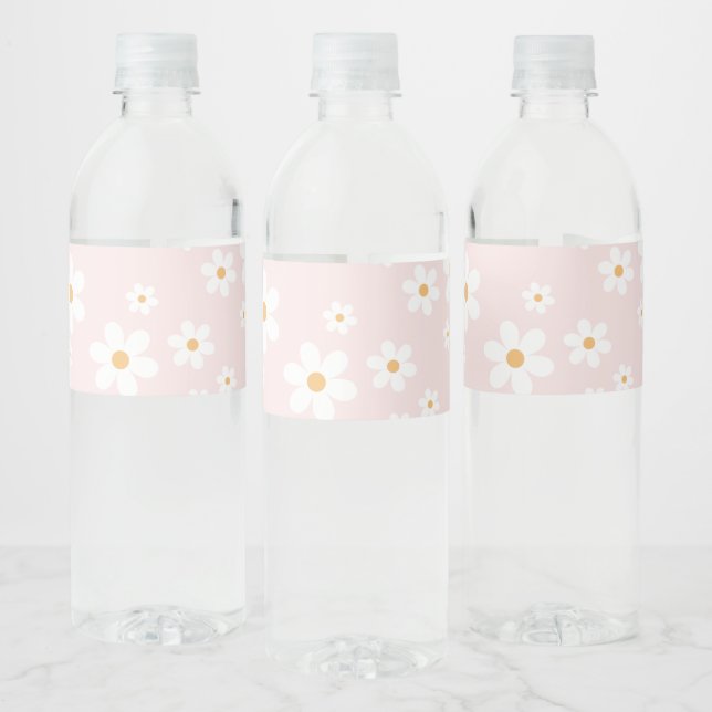 Etiqueta Para Botella De Agua Cumpleaños boho margarita rosa (Botellas)