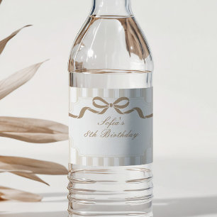 Etiqueta Para Botella De Agua Cumpleaños con Pinstripe Marrón Neutro