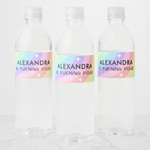 Etiqueta Para Botella De Agua Cumpleaños de 4 años de la niña del arcoíris color