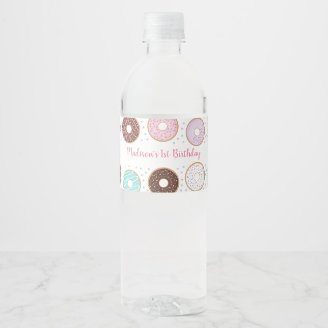 Etiqueta Para Botella De Agua Cumpleaños de Cute Donut (Anverso)