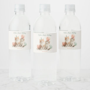 Etiqueta Para Botella De Agua Cumpleaños de gato con kitten de acuarela adorable
