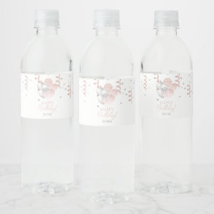 Etiqueta Para Botella De Agua Cumpleaños de globos rosados y plateados