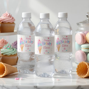 Etiqueta Para Botella De Agua Cumpleaños de Helado Pastel Personalizado 