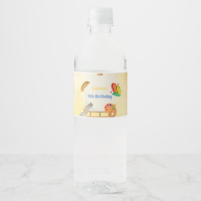 Etiqueta Para Botella De Agua Cumpleaños de la pintura (Anverso)