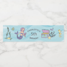 Etiqueta Para Botella De Agua Cumpleaños de la sirena púrpura de piel justa