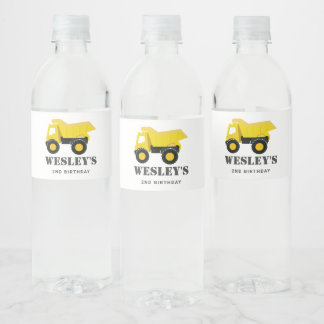 Etiqueta Para Botella De Agua Cumpleaños de los camiones de construcción