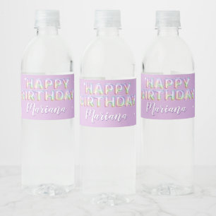 Etiqueta Para Botella De Agua Cumpleaños de niña con brillo de arcoíris