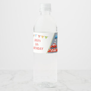 Etiqueta Para Botella De Agua Cumpleaños de niños con tema de carreras de autos
