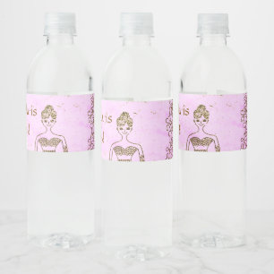 Etiqueta Para Botella De Agua Cumpleaños de Princesa Rosa y Dorado Agua Capricho