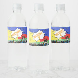 Etiqueta Para Botella De Agua Cumpleaños de superhéroes