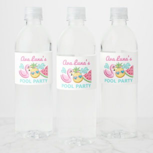 Etiqueta Para Botella De Agua Cumpleaños de verano de chica en la playa