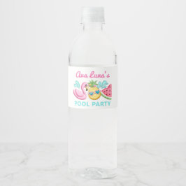 Etiqueta Para Botella De Agua Cumpleaños de verano de chica en la playa