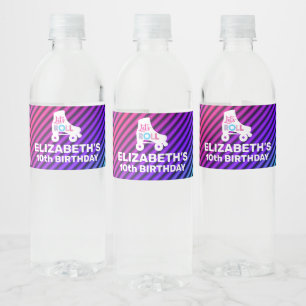 Etiqueta Para Botella De Agua Cumpleaños del chica Roller Skating