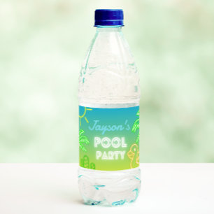 Etiqueta Para Botella De Agua Cumpleaños del Fiesta Pool