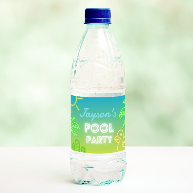 Etiqueta Para Botella De Agua Cumpleaños del Fiesta Pool (Pool Party Boy Birthday Water Bottle Label)