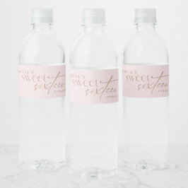 Etiqueta Para Botella De Agua Cumpleaños Elegante Sweet 16 Rosa Claro