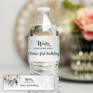 Etiqueta Para Botella De Agua Cumpleaños Evergreen Winter Onederland Primero