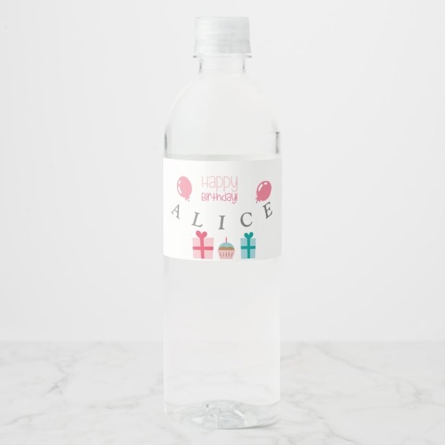 Etiqueta Para Botella De Agua Cumpleaños Feliz Personalizado (Anverso)