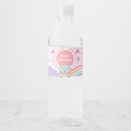 Etiqueta Para Botella De Agua Cumpleaños Floral Auto Arcoíris Daisy