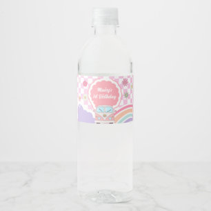 Etiqueta Para Botella De Agua Cumpleaños Floral Auto Arcoíris Daisy
