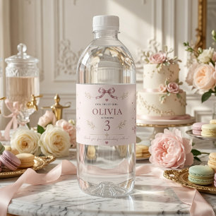 Etiqueta Para Botella De Agua Cumpleaños Floral Elegante Rosa Coquette