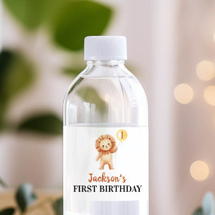 Etiqueta Para Botella De Agua Cumpleaños Globo León Lindo Wild One