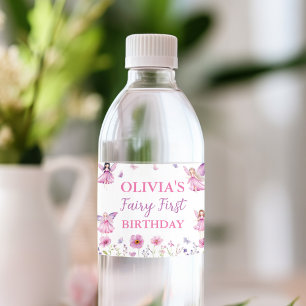 Etiqueta Para Botella De Agua Cumpleaños Hada Jardín Floral Mariposa Pastel