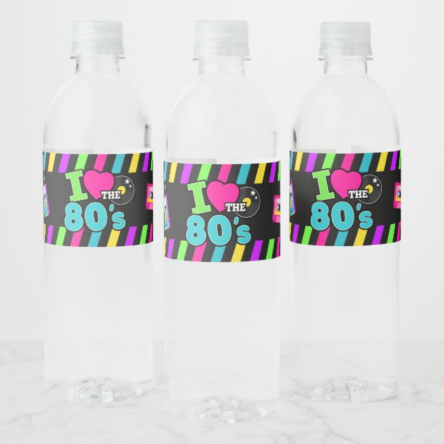 Etiqueta Para Botella De Agua Cumpleaños neón de Retro 80 (Botellas)