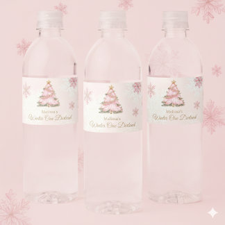 Etiqueta Para Botella De Agua Cumpleaños número 1 de la niña de Winter Onederlan