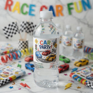 Etiqueta Para Botella De Agua Cumpleaños Personalizado de Coche de Carreras Fies