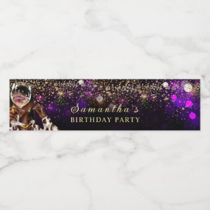 Etiqueta Para Botella De Agua Cumpleaños personalizado de mujer afroamericana