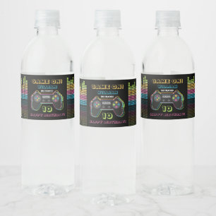 Etiqueta Para Botella De Agua Cumpleaños Retro de Juegos de Video para Adolescen