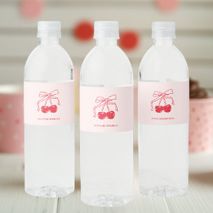 Etiqueta Para Botella De Agua Cumpleaños Rosa y Roja del Cerezo
