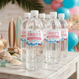 Etiqueta Para Botella De Agua Cumpleaños Tropical Personalizado en la Playa