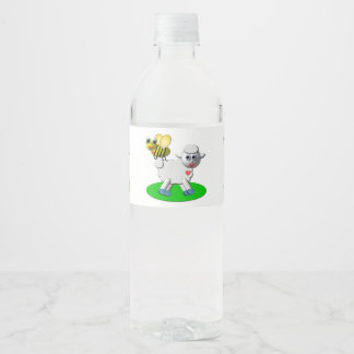 Etiqueta Para Botella De Agua Cute 3-D Look Abeja y Cordero
