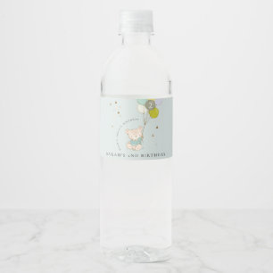 Etiqueta Para Botella De Agua Cute Aqua Blue Bear Balloon Cualquier Cumpleaños D
