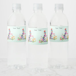 Etiqueta Para Botella De Agua Cute Blue Pink Bird Floral