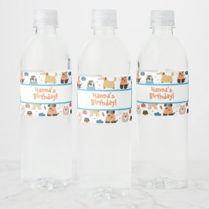 Etiqueta Para Botella De Agua Cute Cartoon Dog Tema fiesta de cumpleaños