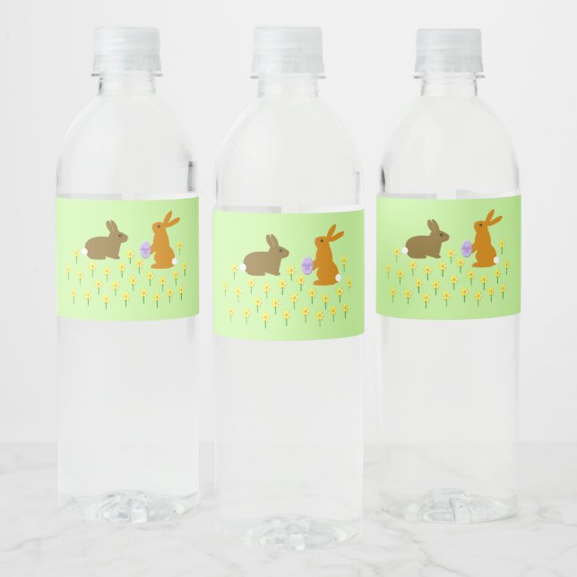 Etiqueta Para Botella De Agua Cute conejitos de Pascua y Daffodils (Botellas)