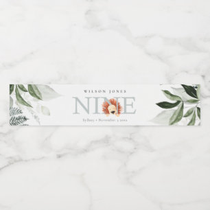 Etiqueta Para Botella De Agua Cute Dusky Blue Lion Foliage Noveno Cumpleaños