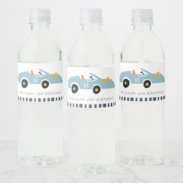 Etiqueta Para Botella De Agua Cute Elegant Blue Race Car Kids Cualquier Cumpleañ