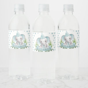 Etiqueta Para Botella De Agua Cute Elephant Baby Boy Baby Shower