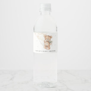 Etiqueta Para Botella De Agua Cute Ivory Bearly Wait Bear Balloon Baby Shower