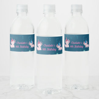 Etiqueta Para Botella De Agua Cute Pink Axolotl Birthday Party Drinks