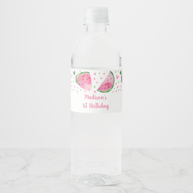 Etiqueta Para Botella De Agua Cute Watermelon Pink & Green Birday (Anverso)