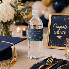 Etiqueta Para Botella De Agua Decoración de fiesta de graduación con ágata azul 