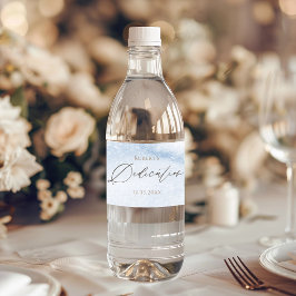 Etiqueta Para Botella De Agua Dedicación de bebé niño con acuarela azul