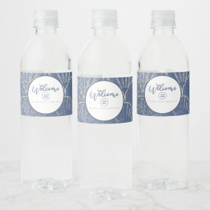 Etiqueta Para Botella De Agua Deep Blue & Gold Watercolor Seashner Personalizado