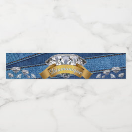 Etiqueta Para Botella De Agua Denim & Diamonds| Blue Jean & Banner con Diamante
