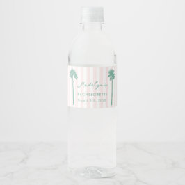 Etiqueta Para Botella De Agua Despedida de soltera Chic Pink & Green Fan Palm Tr